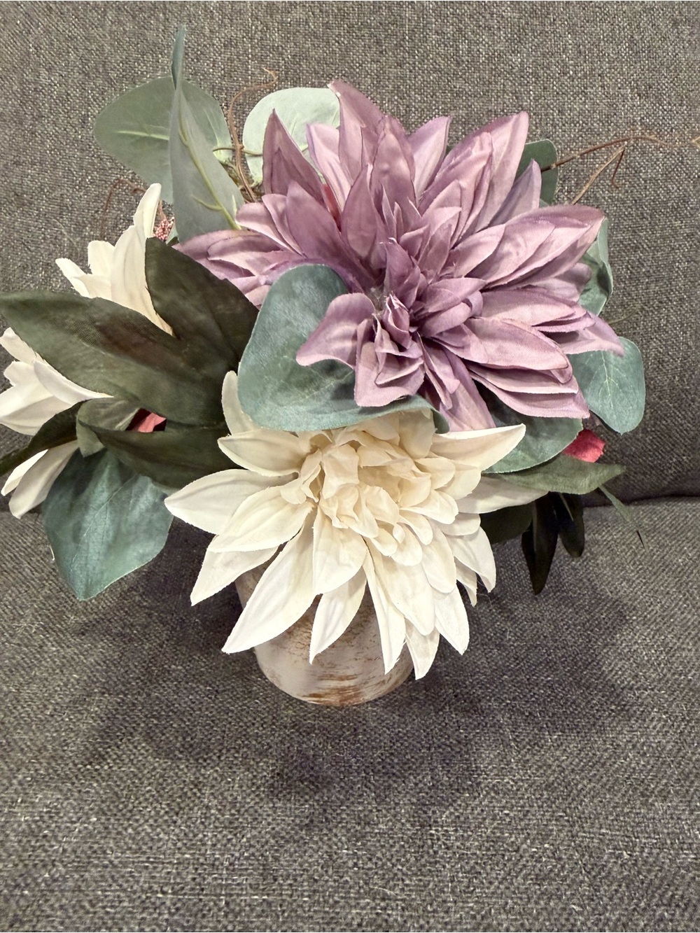Lilac and Cream Faux Floral Arrangement in Vase- Home Accents